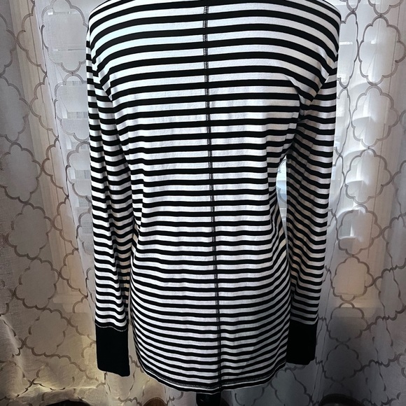 a.n.a Black White Striped Tunic Long Cuffed Sleeves Cotton Blend Size Large - Picture 2 of 10